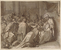 D 043
<br/>
Maria Magdalena zalft de voeten van Christus
<br/>
<em>Motta da Reggio, Raffaellino (1550-1578) - kopie naar?</em>